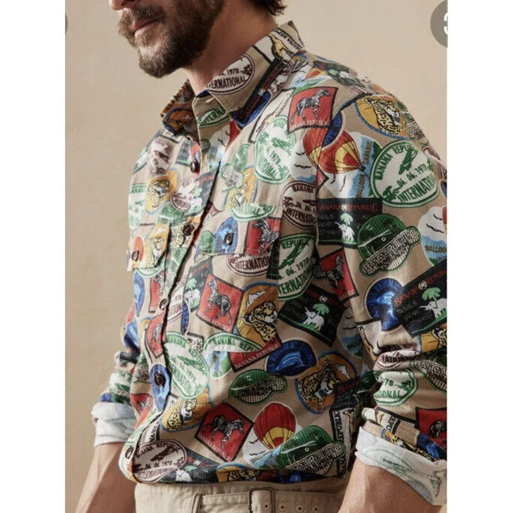 Banana Republic Men's Size Large Patchwork Expedition Button Down Shirt - Picture 1 of 12